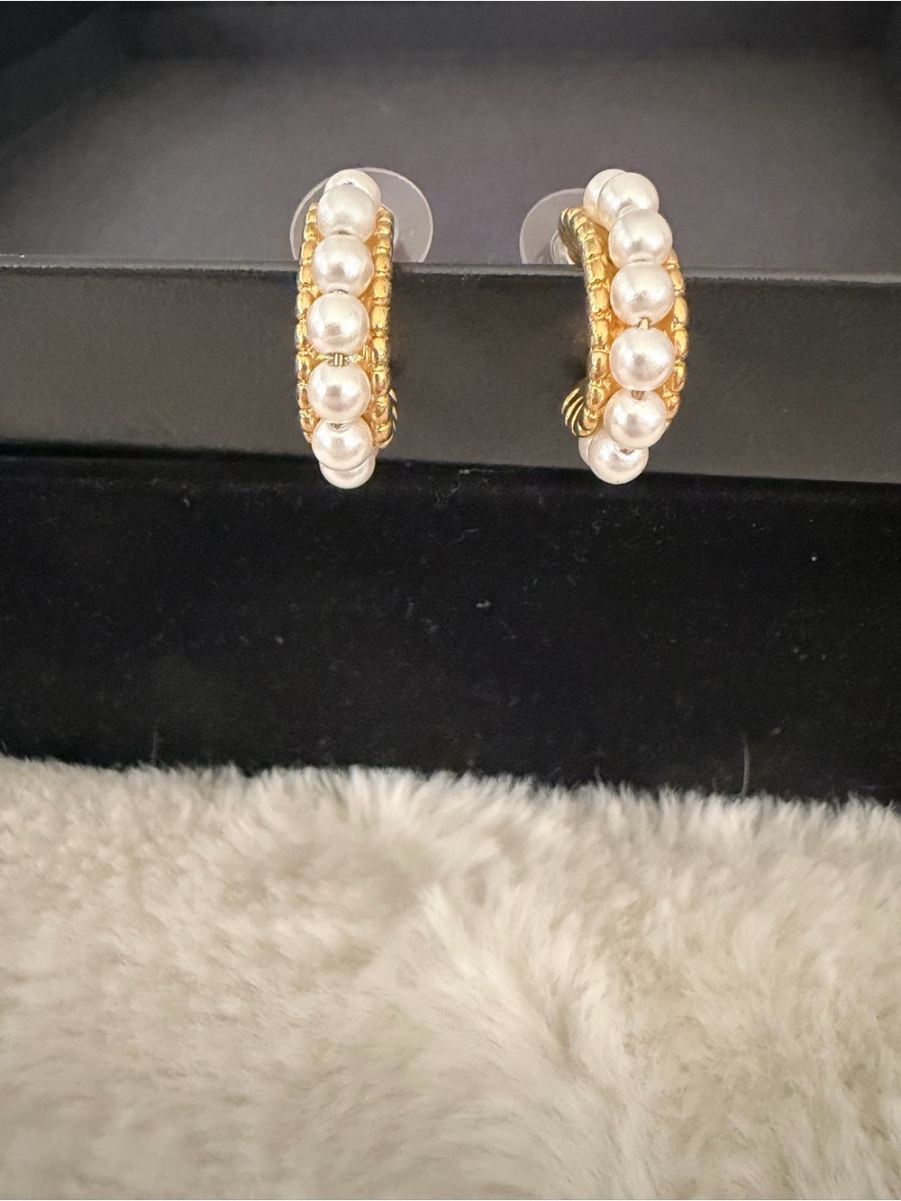 Gold Pearl Beaded Hoop Earrings - Women's Fashion Jewelry